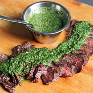 Ted Allen’s Grilled Steak with Roasted Jalapeño Chimichurri Recipe