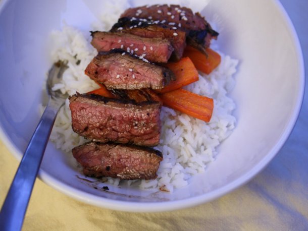 Eat for Eight Bucks: Rice Bowl with Miso-Marinated Flank Steak