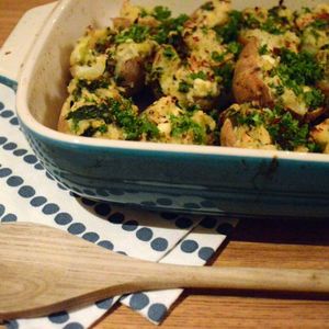Twice Baked Potatoes with Kale, Feta and Leek