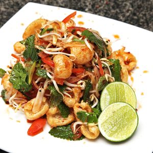 Isan-Style Spicy Thai Fried Pork Rind and Herb Salad Recipe