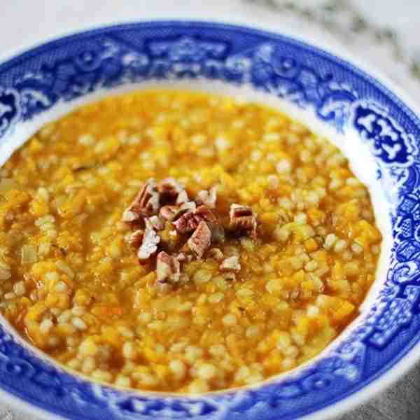 Recipe: Creamy Butternut Squash Orzotto (Barley Risotto) with Toasted Pecans