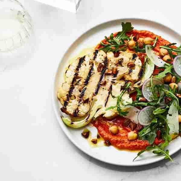 Grilled Cauliflower Steaks With Romesco and Manchego