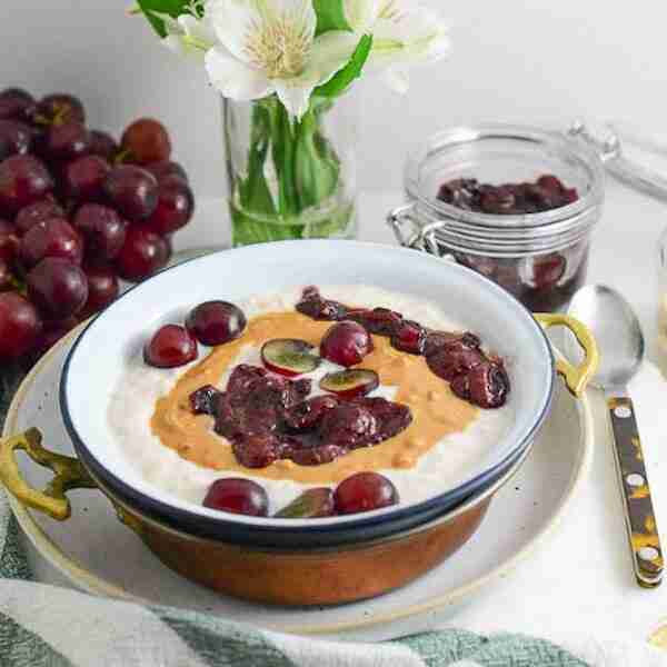 Peanut Butter and Jelly Breakfast Bowls with Grape Jam
