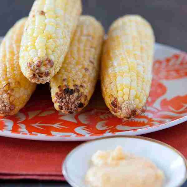 Grilled corn with smokey peach butter