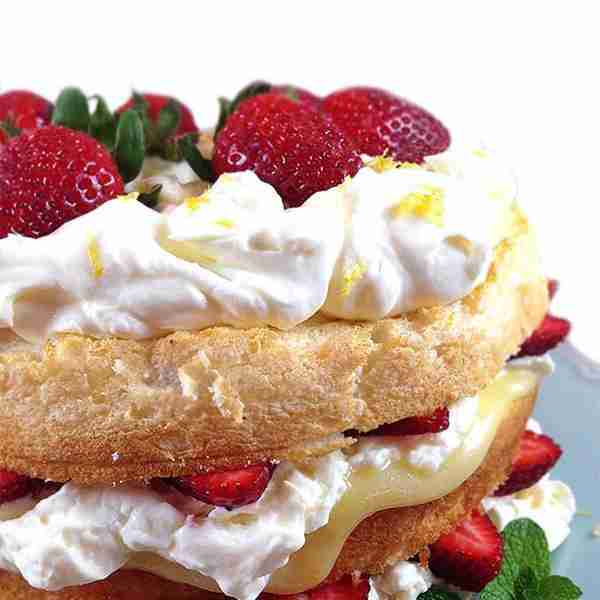 Lemon Cream Strawberry Angel Food Cake