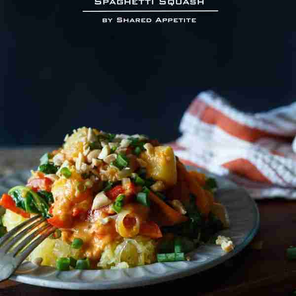 Vegetarian Thai Peanut Red Curry Spaghetti Squash