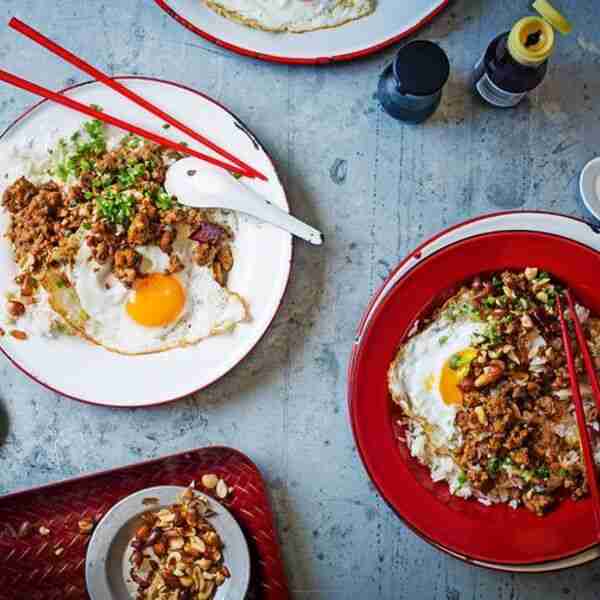 Pork and egg dan dan rice