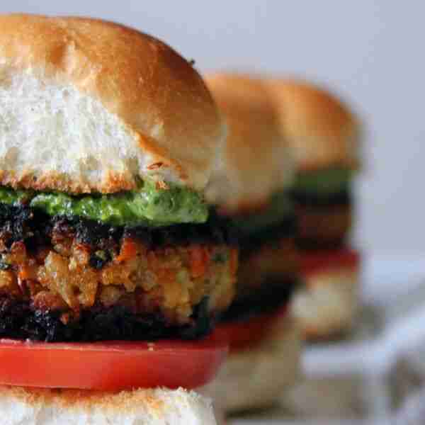 Veggie Masala Burgers with Cilantro Chutney Aioli