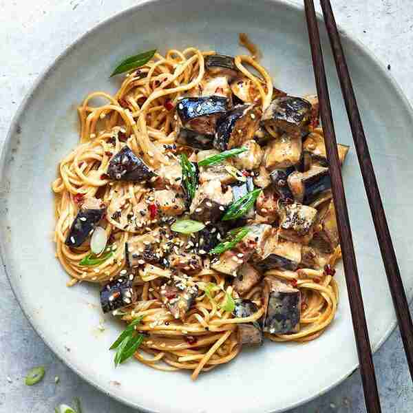 Aubergine & sesame dan-dan-style noodles