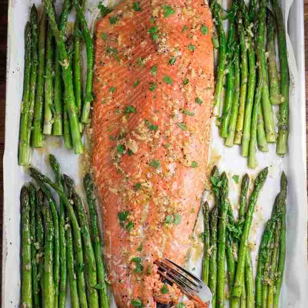 One Pan Maple Garlic Salmon and Asparagus