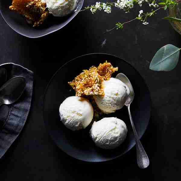 Labneh Ice Cream with Pistachio-Sesame Brittle
