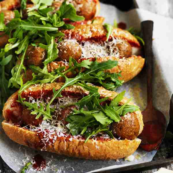 Eggplant parmigiana “meatball” subs