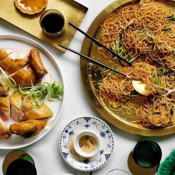 Soy-braised chicken with soy noodles