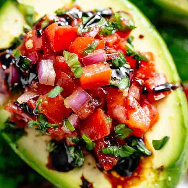 Keto Bruschetta Stuffed Avocado