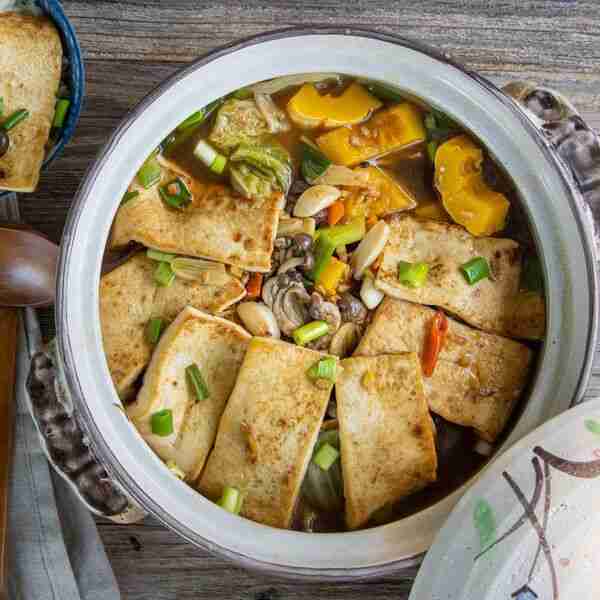 Tofu, Napa Cabbage & Delicata Squash Stew