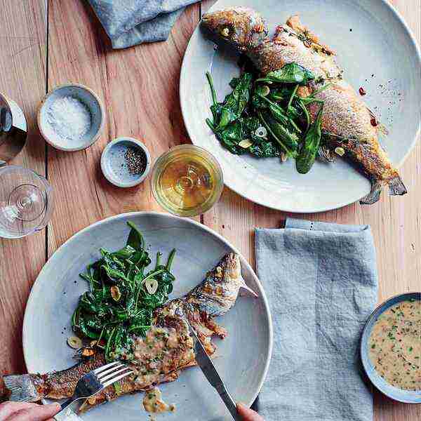 Crisp Branzino with Spinach