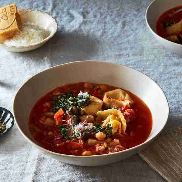 Smoky Minestrone with Tortellini and Parsley or Basil Pesto