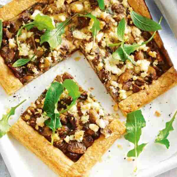 Mushroom, fetta and mint tart