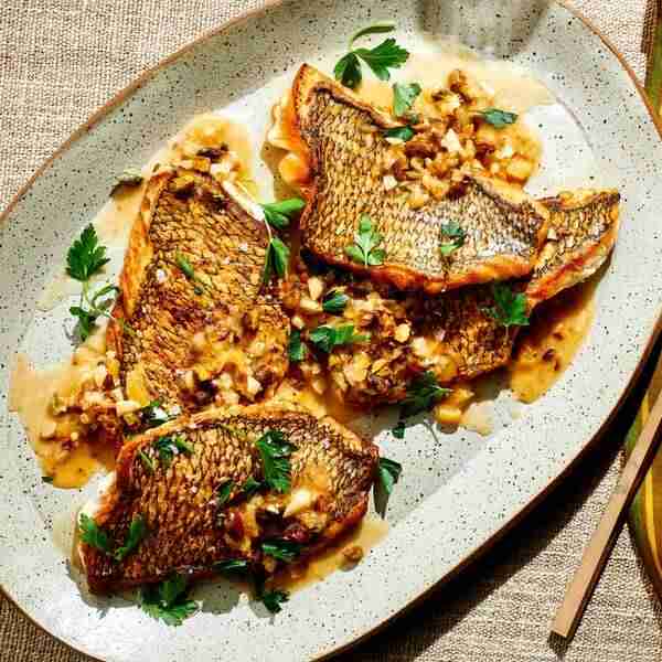 Black Bass With Preserved Lemon–Pistachio Sauce