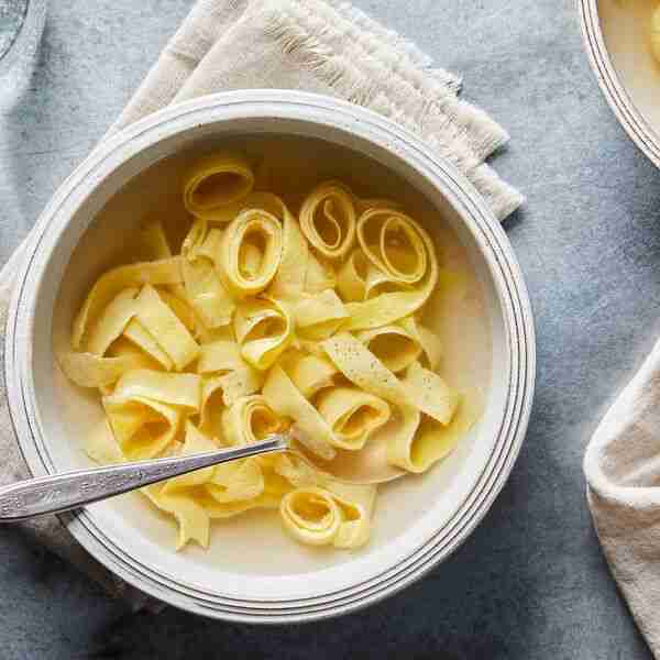 Golden Chicken Broth With Real Egg Noodles From Julia Turshen