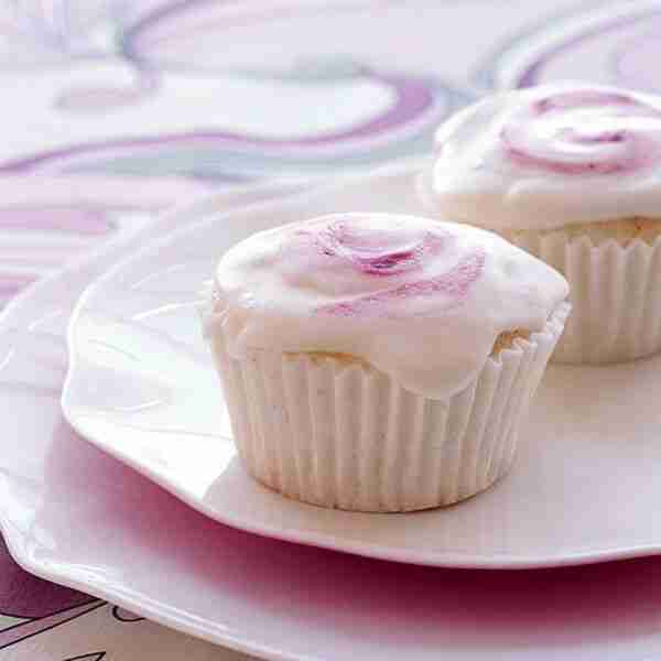 Angel Food Cupcakes with Raspberry Swirl