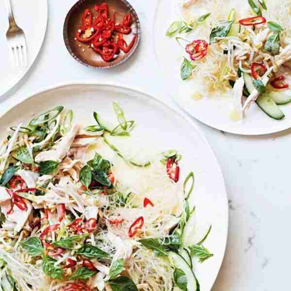 Kelp noodles with poached chicken and miso