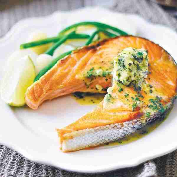 Salmon cutlets with lime and coriander butter