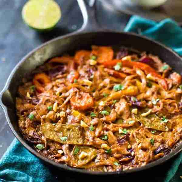 Rainbow Peanut Noodles Vegan Pasta Bake