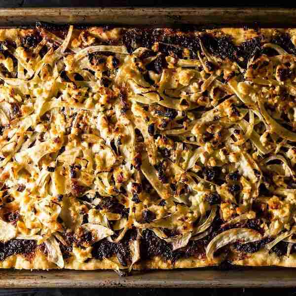 Grilled Fennel Flatbread with Olives and Sultanas