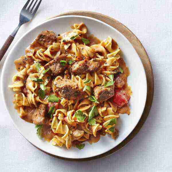 Beef Stroganoff Over Egg Noodles