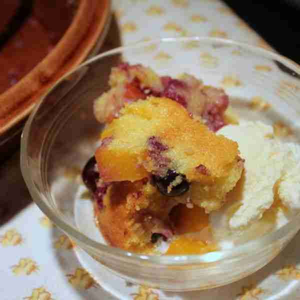 Summer Cornmeal Slump with Mango and Blueberry
