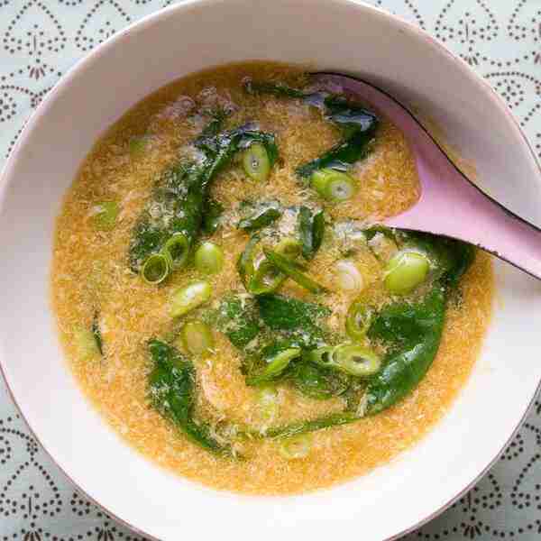 Spinach and Edamame Egg Drop Soup