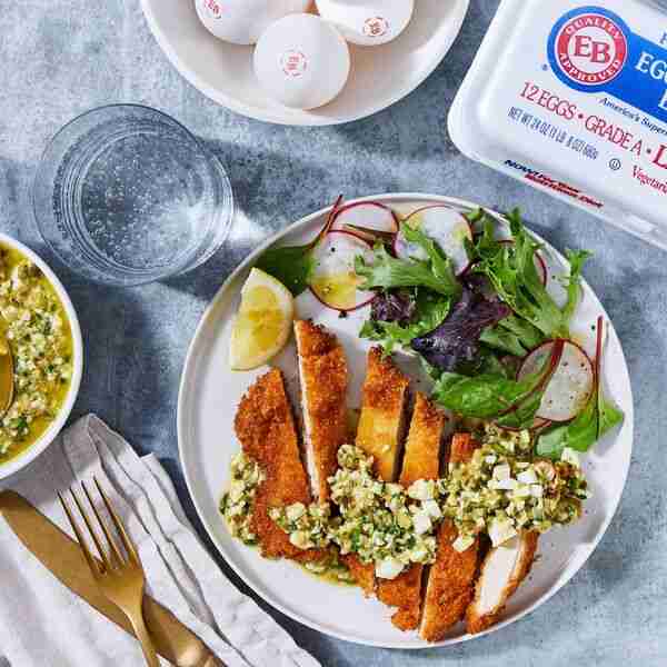 Crispy Chicken Cutlets With Spicy Olive Gribiche