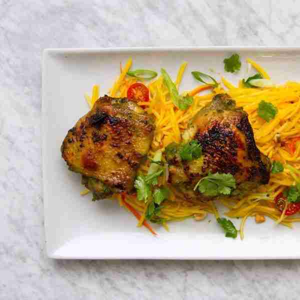 Crispy Chicken Thighs with Green Papaya Salad