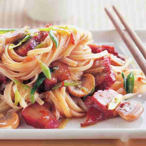 Chinese barbecued pork and mushroom stir fry