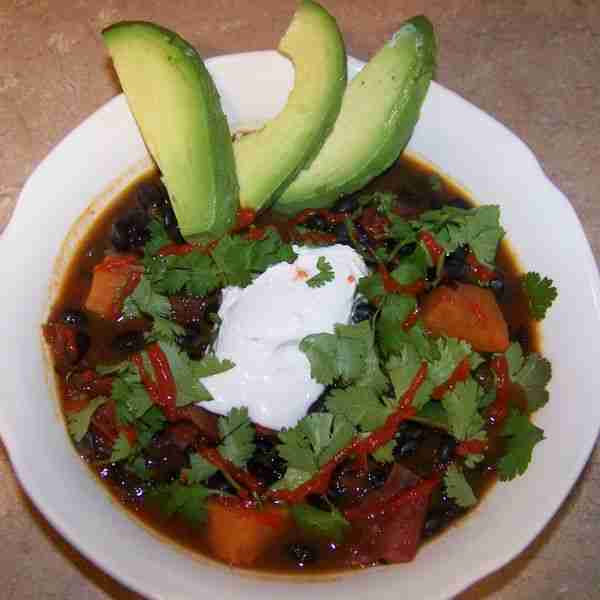 Just Spicy Enough Black Bean and Yam Chili