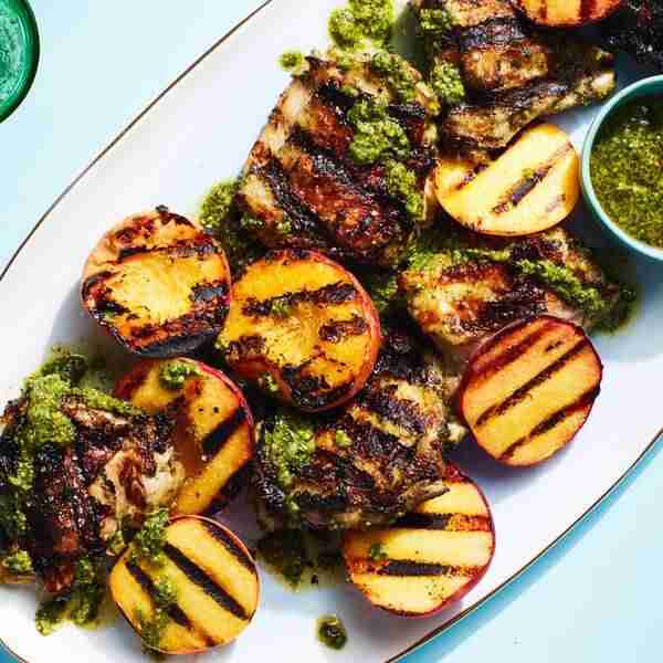 3-Ingredient Pesto-Grilled Chicken with Peaches