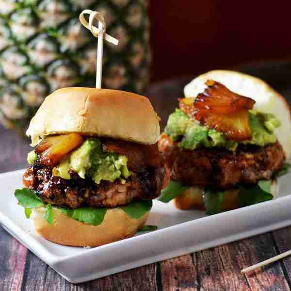Mini Pineapple-Teriyaki-Glazed Salmon Burgers With Avocado Recipe