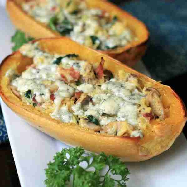Keto Spaghetti Squash with Bacon and Blue Cheese
