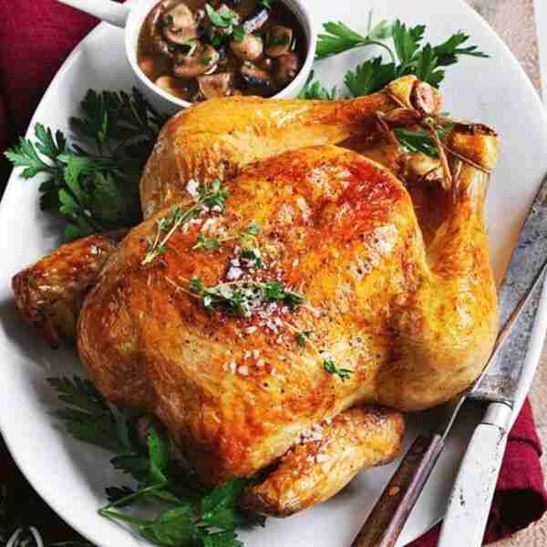 Roast chicken with mushroom gravy