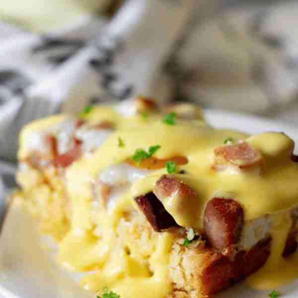 Keto Eggs Benedict Casserole with Easy Hollandaise Sauce