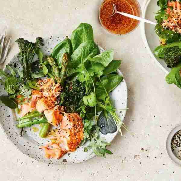 Dinners don’t get easier than this maple-glazed keto salmon and greens recipe