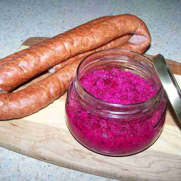 Beets with Horseradish or Polish “?wik?a”.