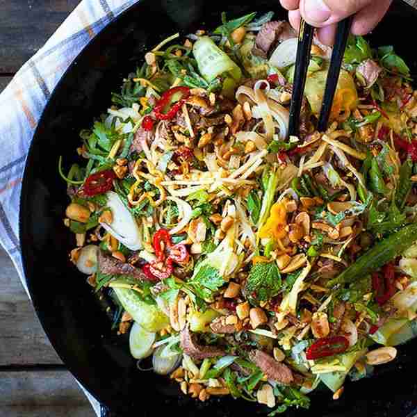 Fresh Asia Inspired Salad with rice noodles and grilled beef